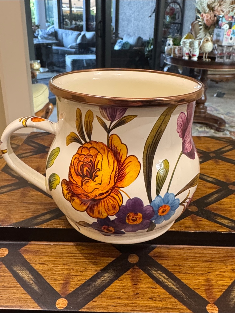 MacKenzie-Childs Floral Cream White Mug
